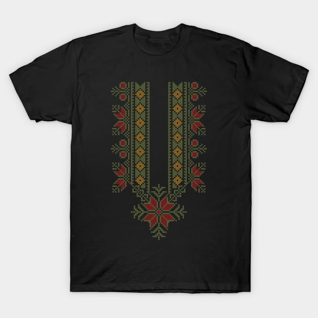Palestinian Jordanian Traditional Tatreez Realistic Embroidery Design #14 -col T-Shirt by QualiTshirt
